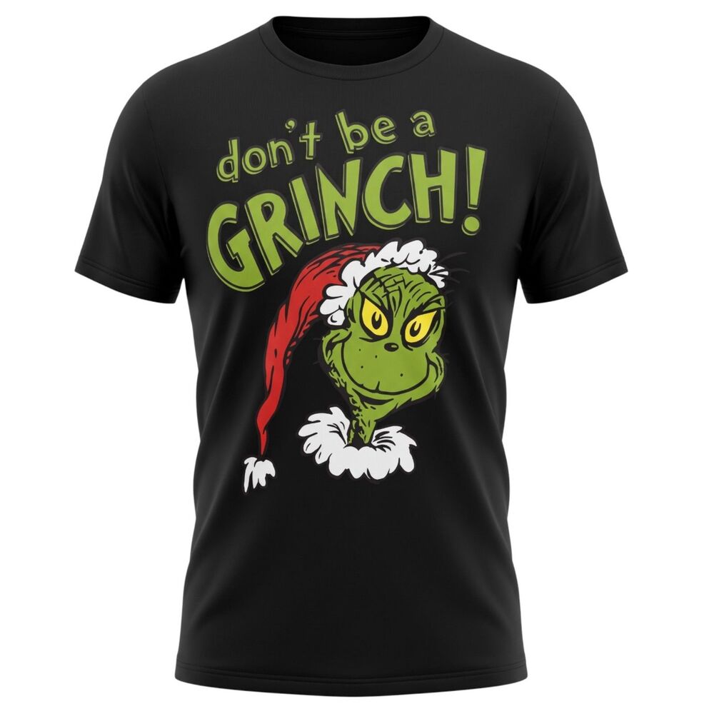 Dr Seuss The Grinch Black Graphic Tee T-Shirt Christmas Holiday Classic Size XL
